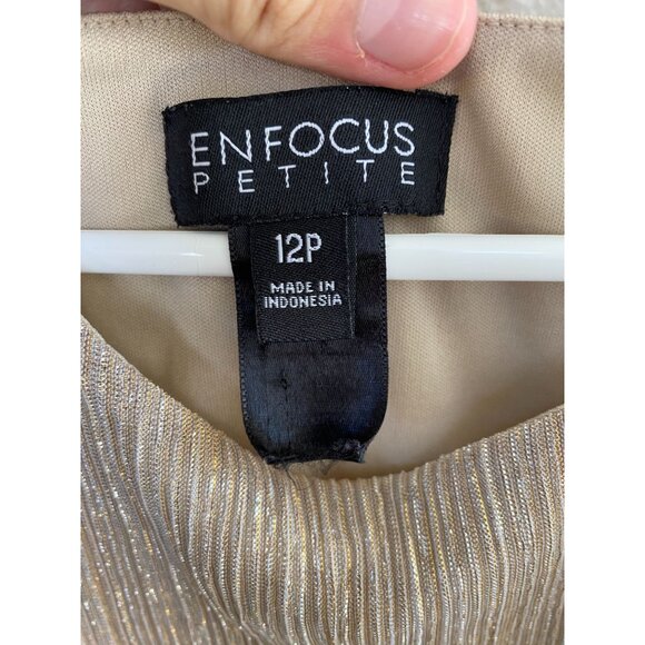 Enfocus Petite Womens Gold & Black Dress 12P Cocktail Draped Detail Sleeveless - Picture 3 of 6